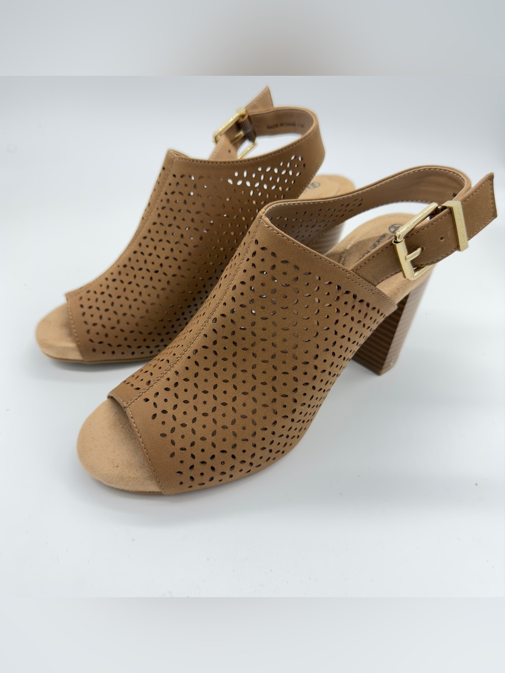 Giani Bernini Tan Perforated Slingback Block Heel Sandal